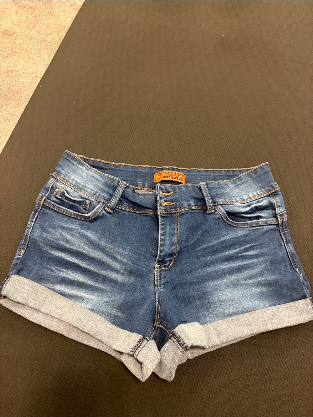 Wax Jean Distressed Blue Rolled-Hem Denim Shorts